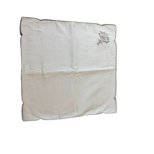 NEW Vintage Ivory Scalloped Napkins Floral Embroidery Set of 12 Square 17.5in